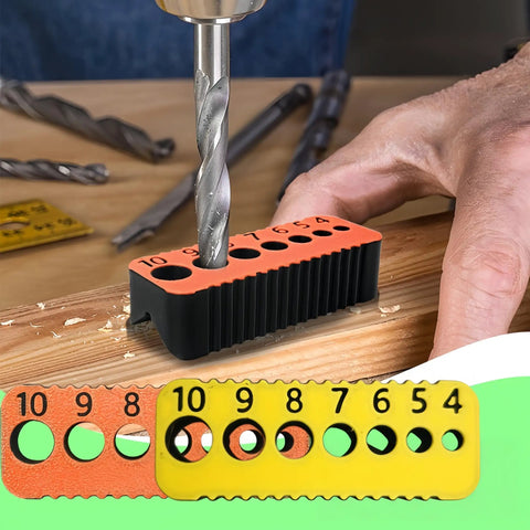 Dead On Portable Drill Bit Guide Metric Hole Template For Woodworking Jobsite Pro Grade with drill bit aligned for precision.