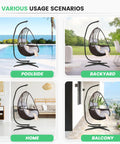 Heavy Duty Hammock Chair Stand For Indoor And Outdoor Use, C Type Frame, 330 Lb Capacity, Solid Steel Black Stand Only