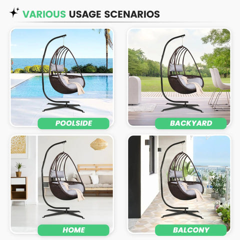 Heavy Duty Hammock Chair Stand For Indoor And Outdoor Use, C Type Frame, 330 Lb Capacity, Solid Steel Black Stand Only