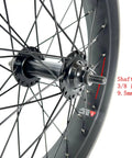 Close-up of 20x4.0 Beefy Front Fat Bike Wheel Set with bolt-on rim, dual bearing hub, 135mm dropout for electric fat bike snow riding