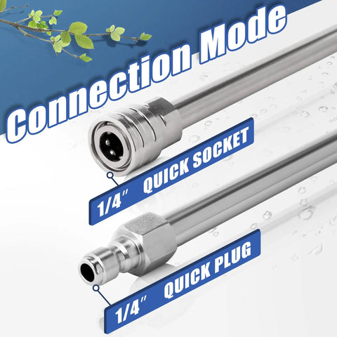 Two 60 Inch Pressure Washer Wand Extensions Stainless Steel Power Washer Lance With One Quarter Inch Quick Connect Fitting 4000 PSI