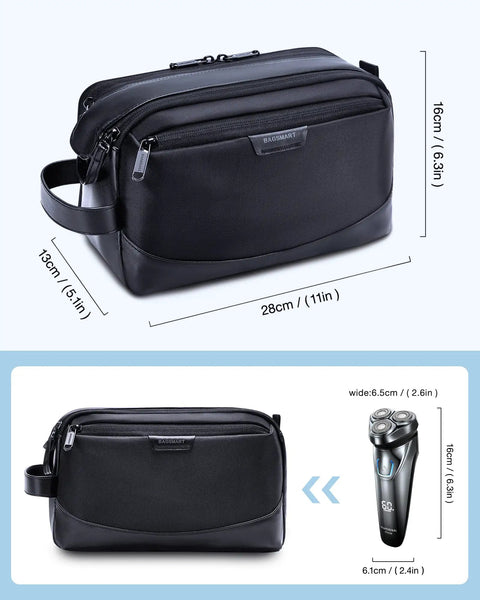Men Toiletry Bag Large Travel Organizer Dopp Kit Water Resistant PU Leather Exterior With Wide Opening Interior Compartments