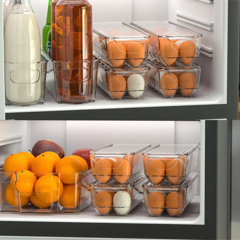 Clear 14 Egg Organizer Tray For Refrigerator Narrow Stackable Dispenser No Brainer Easy Access And Space Saving BPA Free Plastic Fits 14 Eggs 2 Pack For Fridges