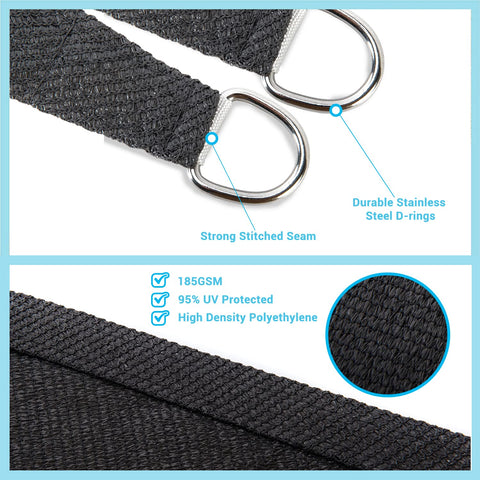 Rectangle Sun Shade Sail 16x20 Feet UV Block Canopy detail showing stainless steel D-rings and stitched seam.