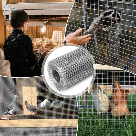 Galvanized Hardware Cloth 1/4 Inch Mesh 16 Inch By 20 Foot Wire Roll for chicken coop, rabbit, and snake barrier, with raccoon and birds.