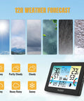 All-In-One Weather Station Wireless Indoor And Outdoor With 7.5 Inch Large Color Display showing various weather icons