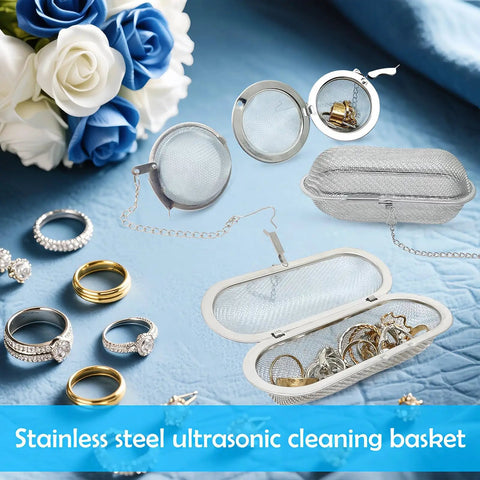Four Pack Stainless Steel Ultrasonic Cleaner Baskets For Jewelry And Earrings includes two large and two small mesh wash baskets.