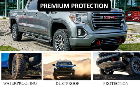GMC Sierra 1500 Red Tow Hook Covers Set for 2019 2020 2021 2022 2023 2024 2025, showcasing waterproof and dustproof features