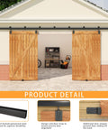 Beefy Heavy Duty 14Ft Exterior Barn Door Hardware Kit For Two Sliding Doors, Wall Mount Track System With Seven Brackets