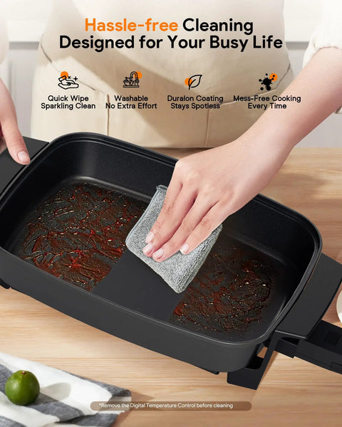 Cleaning demonstration on Medley XL Digital Electric Skillet Family Size Griddle With Glass Lid 100 To 425F Precision Heating 7 Qt.