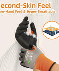 Close-up of Air Skin 21 Gauge Cut Resistant Work Gloves With Second Skin Comfort in seamless knit, size large.