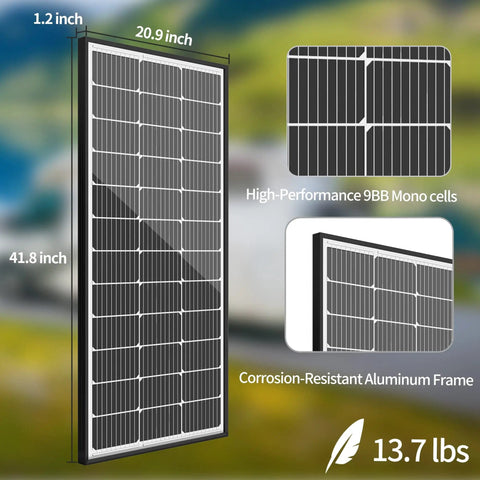 12 Volt 100 Watt Solar Panel Kit With High Efficiency 9BB Half Cut Mono Panels Twenty Two Percent Efficiency