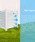 Reinforced White Vinyl Privacy Screen Panel Kit Built To Last 36 W X 45 H Tough As Nails Windproof Louvered Fence Shield For Air Conditioner And Trash Can Durable Outdoor PVC Fence Screen with slat spacing for airflow.