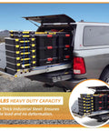 Beefy Locking Heavy Duty Drawer Slides With Full Extension Ball Bearing Rails in truck, 210 lb capacity, ultra durable steel