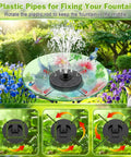 Solar Fountain Pump For Bird Bath And Garden Pond With 7 Nozzles And 3 Adjustable Spray Heights showing 4 plastic rods setup