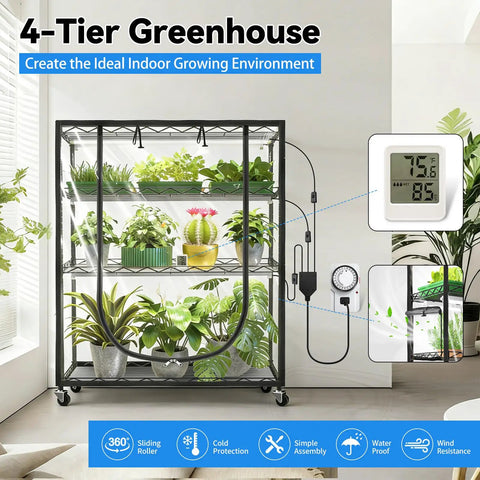Indoor Greenhouse With Full Spectrum 5000K LED Grow Light Three-Foot Wide Grow Space For Seed Starting and adjustable shelves