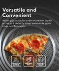 Restaurant-Grade Seamless Aluminum Pizza Baking Screens, 16 Inch, Pack Of 6, with pizza slice showcasing airflow design