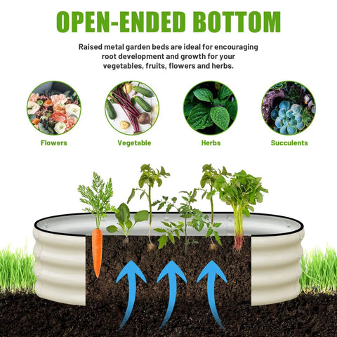 Two Piece Galvanized Raised Garden Bed Set For Outdoor Use With No Fuss Oval Metal Planter Boxes 4x2x1 Ft White Finish