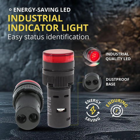 Energy Saving LED Indicator Light 110V AC DC 20mA Red Panel Mount with dustproof base for industrial use.
