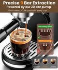 Straight Shooter Semi Automatic Espresso Machine With Reliable Milk Frother For Creamy Lattes And Bold Cappuccinos 20 Bar Pressure brewing espresso with rich crema in glass