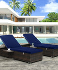 Patio Must Have Chaise Lounge Cushion For Outdoor Furniture Weatherproof Waterproof Fade And Tear Resistant Deck Chair Cushions 72 Inch By 21 Inch By 3 Inch Navy For Poolside Patio Lawn Resort Hotels on wicker loungers by pool.