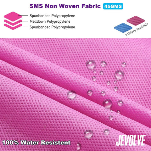 Pink 50 Pack Disposable Lab Coats For Adults Hip Length With Pockets And Knit Cuffs 45gsm SMS Multi Layer Fabric close-up
