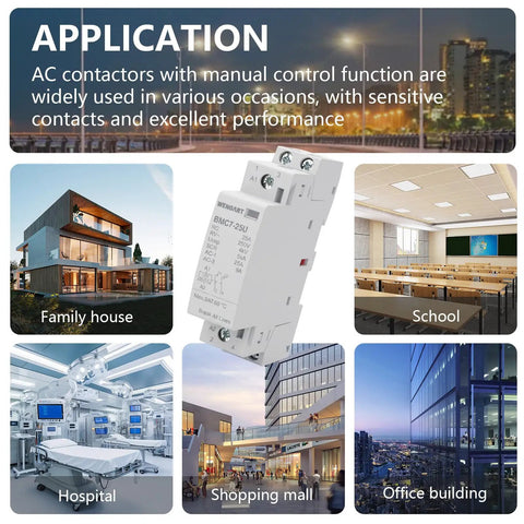No More Panel Buzz 25A AC DC Contactor 2 Pole 2NO for Level Two EV Chargers used in family house, school, hospital, shopping mall and office.