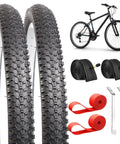 2 Pack 26 Inch Foldable Bike Tire Set Complete 8 Piece Kit With Inner Tubes Rim Strips And Tire Levers Universal Replacement