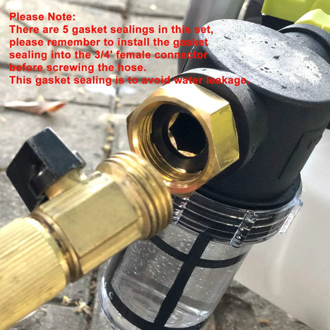 Inline Garden Hose Water Filter For Well Water With 100 Mesh Screen Sediment Filter Attachment close-up of gasket seal