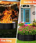 60 Inch Extra Large Fire Pit Ring For Outdoors Built Tough And Heavy Duty Wood Burning Pits And Outdoor Fireplaces 12 Inch Tall High Heat Resistant Galvanized Steel Fire Bowl Portable For Backyard Bonfire Patio Camping in use as a garden bed