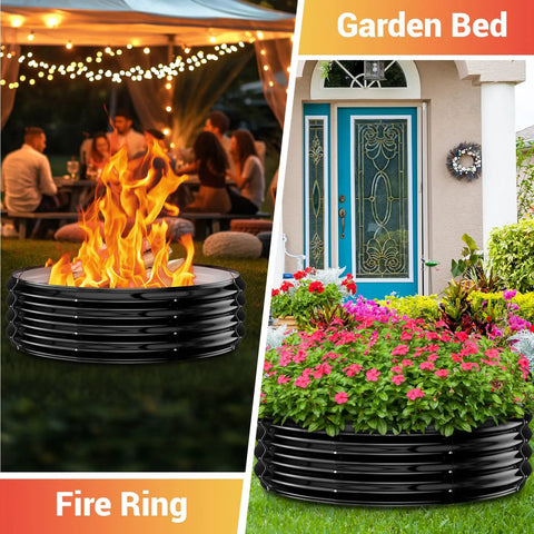 60 Inch Extra Large Fire Pit Ring For Outdoors Built Tough And Heavy Duty Wood Burning Pits And Outdoor Fireplaces 12 Inch Tall High Heat Resistant Galvanized Steel Fire Bowl Portable For Backyard Bonfire Patio Camping in use as a garden bed