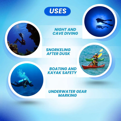 3 Inch Water Activated Mini Safety LED Flashing Light For Scuba Diving Glows In The Dark Underwater Beacon uses infographic