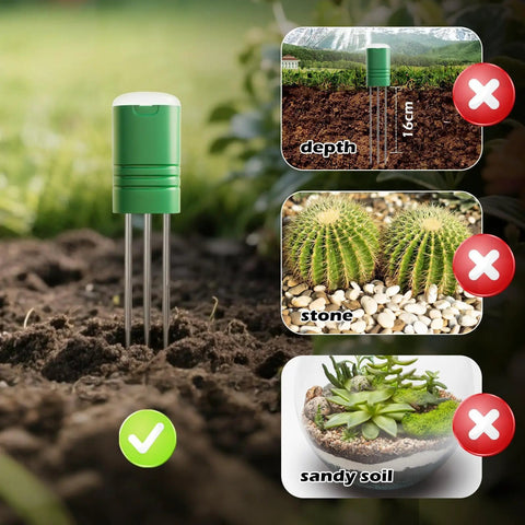 Expandable Twelve Zone Wireless Plant Monitor Kit With Indoor LCD Hub And TDR Four In One Plant Water Meter in soil demonstration