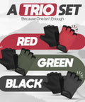 Kids Cycling Gloves With Non Slip Palm Grip Trio Set in Red, Green, Black Half Finger Design for Boys And Girls Anti Slip Bike Gloves For MTB