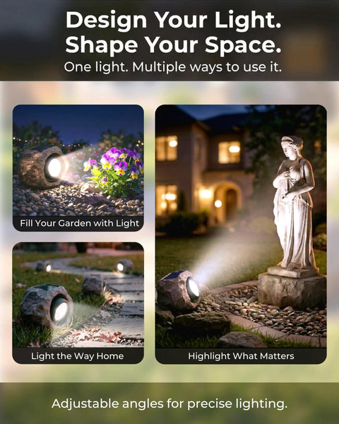 Two Pack Solar Rock Lights Outdoor Adjustable Angle Waterproof LED Garden Pathway Lights Auto On Off Landscape Lighting