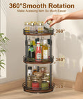 3 Tier Rotating Lazy Susan Spice Rack With Adjustable Height For Cabinet Pantry And Kitchen Counter Quick Glide Smooth Turn Heavy Duty Seasoning Holder, showcasing jars and bottles.