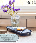 Top Tier Sink Organizer Tray Crafted From Ultra Absorbent Diatomaceous Earth Stone With Rugged Stainless Legs For Quick Drying Kitchen Counter Setup That Kills Puddle Problems, measuring 10 x 4 inches.