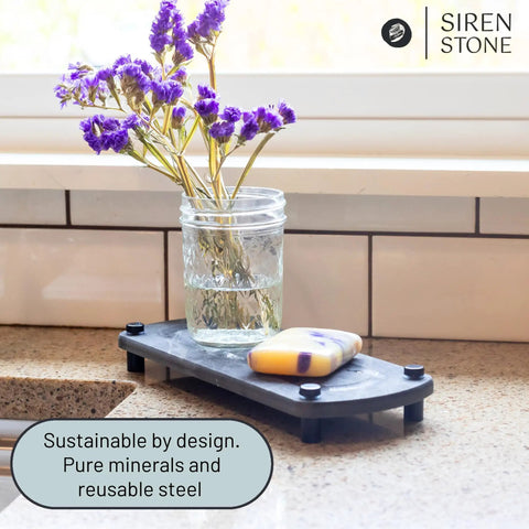 Top Tier Sink Organizer Tray Crafted From Ultra Absorbent Diatomaceous Earth Stone With Rugged Stainless Legs For Quick Drying Kitchen Counter Setup That Kills Puddle Problems, measuring 10 x 4 inches.