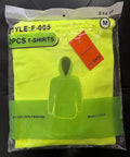 Hi Viz Hooded Long Sleeve Safety Work Shirt 2 Pack Neon Yellow in packaging showing image of hoodie and price tag, size M
