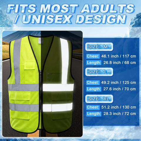 Boss-Level Cooling Vest That Holds Eight Cold Ice Packs with high visibility reflective stripes and unisex design.