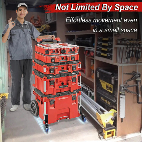 Milwaukee Packout Compatible 360 Degree Dual Front Wheels Upgraded for Rolling Toolboxes with ergonomic cart design