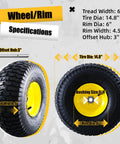 15x6.00-6 Tubeless Lawn Mower Tire And Wheel Assembly Front Replacement For John Deere And Other Riding Mowers