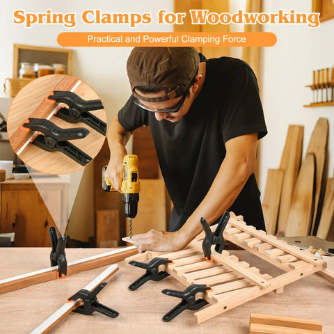 Heavy Duty 4.5 Inch Plastic Spring Clamps Set of 10 Backdrop Clips for Balloon Arches, Photography, Woodworking in use by craftsman