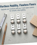 Set Of Six Premium Nylon Sliding Door Rollers With Cabinet Track Pulleys For Wardrobe Wheel Replacement Delivering No Sweat Setup Plus Hella Smooth Glide, showing 1-inch nylon rollers on gray surface.
