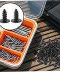 Miniature Screw Set 100 Pieces Tiny Fasteners for Furniture Repair with assorted metal screws in a divided orange case