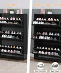 Slim 3-Flip Shoe Storage Cabinet With Odor Control Deodorizer, Back Panels For Stability, black freestanding organizer with shoes