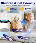 Air Filter Replacement Compatible With Aroeve MK01 MK06 TZ K1 And Kloudi DH JH01 Air Purifiers Blue Standard Version 2 Pack Easy Install Go To Filter For Fresh Indoor Air beside happy child and dog indoors