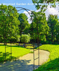 Sturdy Iron Garden Pergola Arbor 7.9 Feet High By 4.6 Feet Wide With Freely Adjustable Two Size Options Ideal Wedding Garden Arch Or Bridal Party Decor For Climbing Plants Beefy Outdoor Metal Arch One Pack in lush green park setting