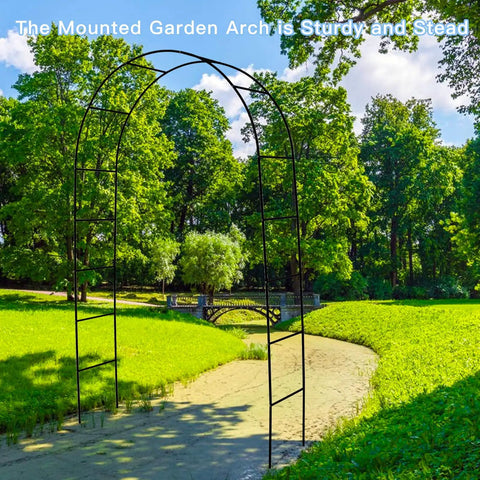 Sturdy Iron Garden Pergola Arbor 7.9 Feet High By 4.6 Feet Wide With Freely Adjustable Two Size Options Ideal Wedding Garden Arch Or Bridal Party Decor For Climbing Plants Beefy Outdoor Metal Arch One Pack in lush green park setting