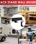 Floor Jack Wall Mount With Handle Holder For Easy Garage Storage And Quick Access Heavy Duty Jack Holder And Hydraulic Trolley Stand Accessory in use at various locations